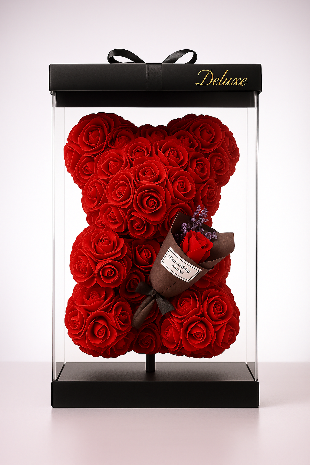 Red Bear with Rose Bouquet