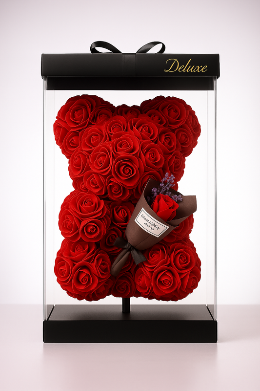 Red Bear with Rose Bouquet